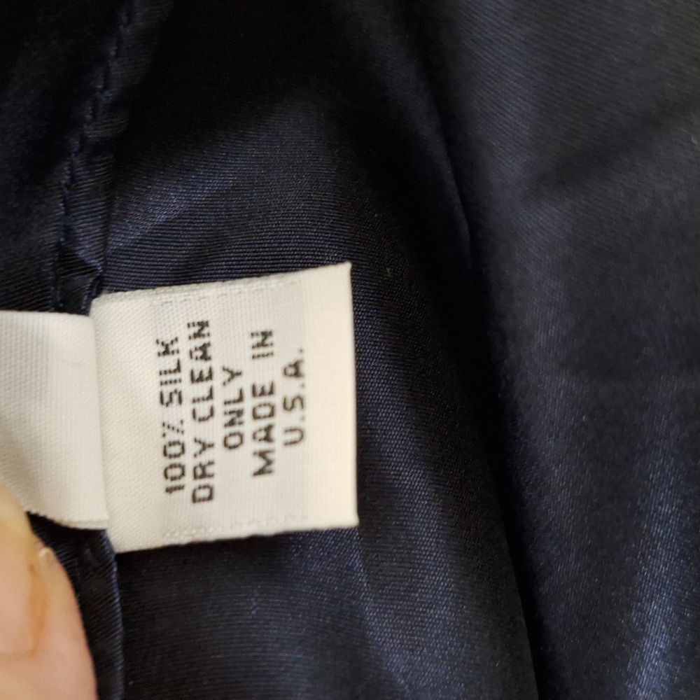Naeem Khan Navy Blue 100% Silk Ruffle 3/4 Sleeves Button Front Blouse Size 8 - Picture 12 of 13